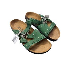 Berka Green Women's Sandals with Tassel Details